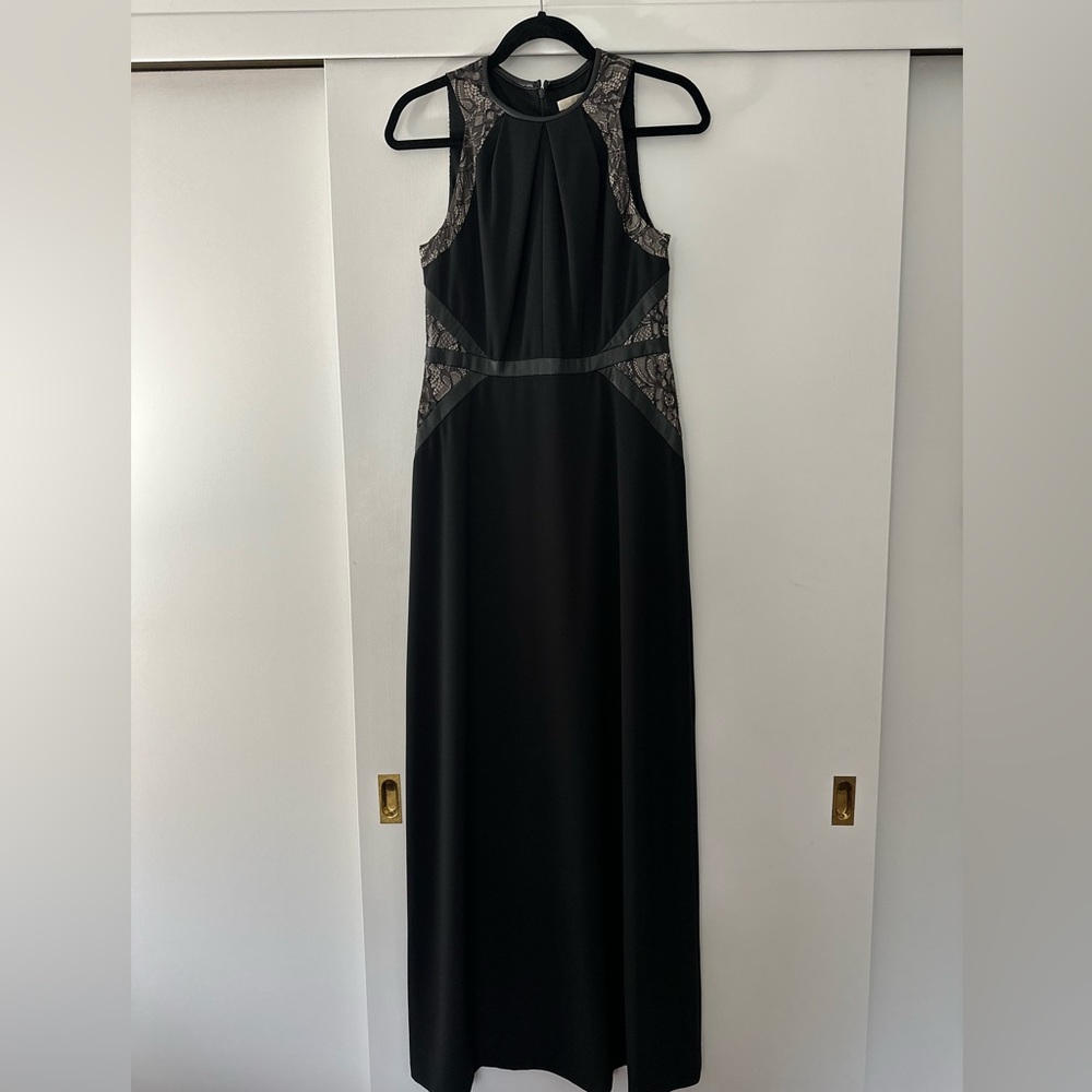 Shoshanna gown with lace and faux leather detail. Worn once